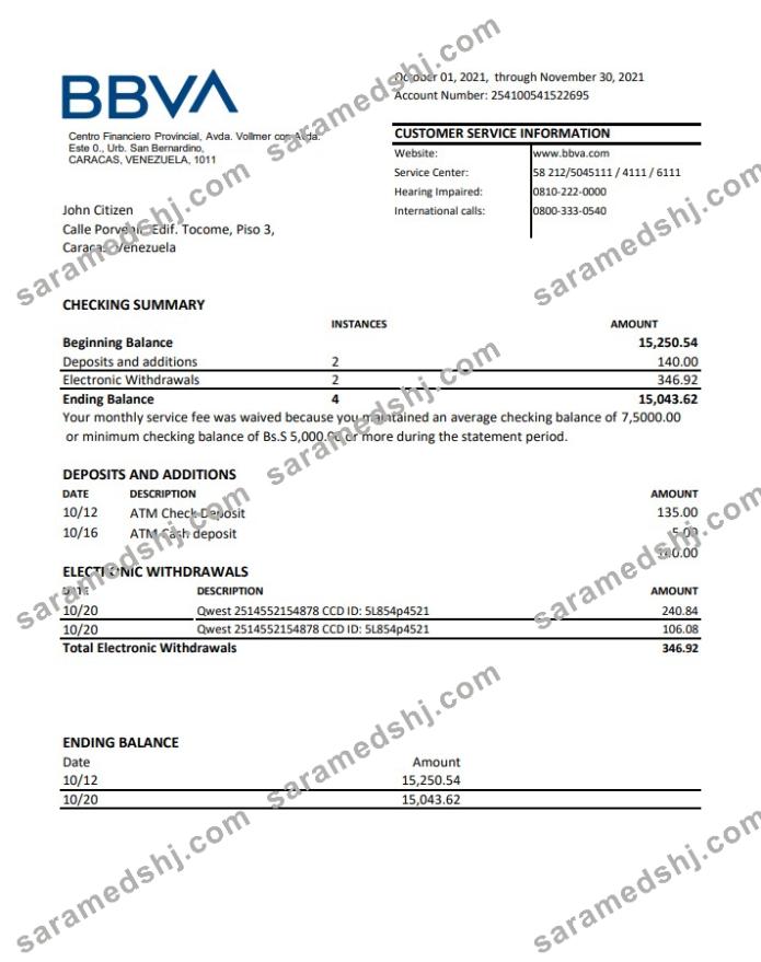 Venezuela BBVA bank excel pdf